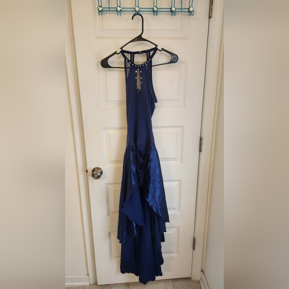 Women Double Platinum Dark Blue Dance Preformance Dress Size XL High Low #SS1063